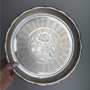 Silver Floral Engraved Thali Tray